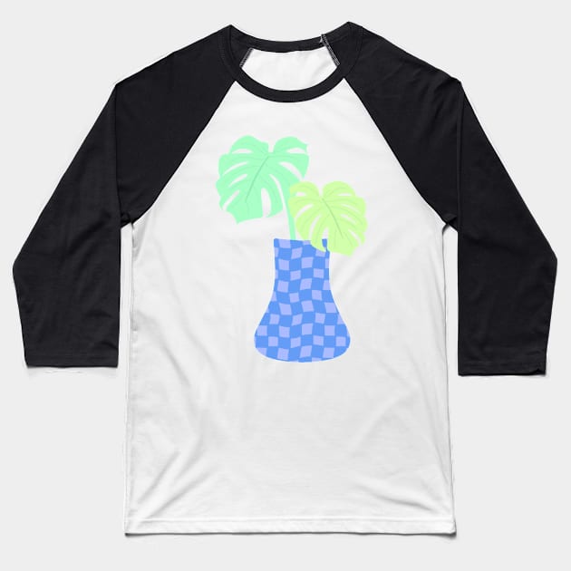 Monstera Deliciosa leaves in checkerboard vase Baseball T-Shirt by JuneNostalgia